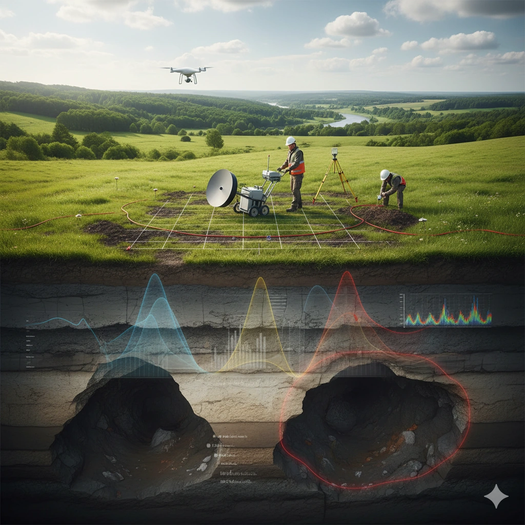 Detección de cavernas y oquedades: Métodos geofísicos para prevenir colapsos